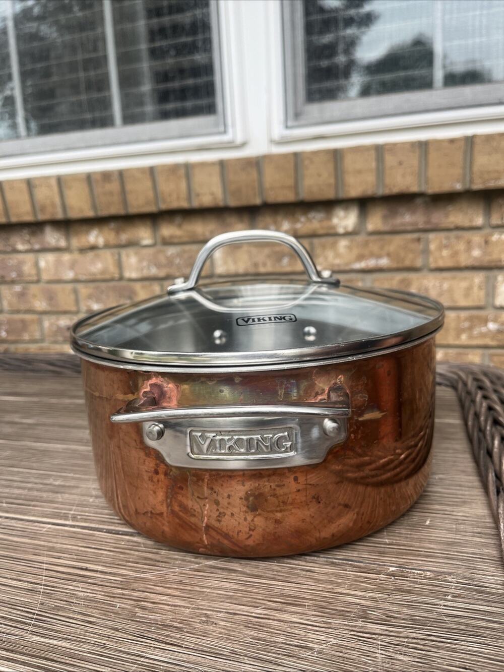 Viking Pro-Grade 4 Qt 3-Ply Copper Clad Stock Pot Stainless Interior + Glass Lid
